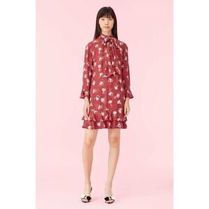 Rebecca Taylor Ikat Paintbrush Ruffle Dress in Cabernet Combo 4 NWT